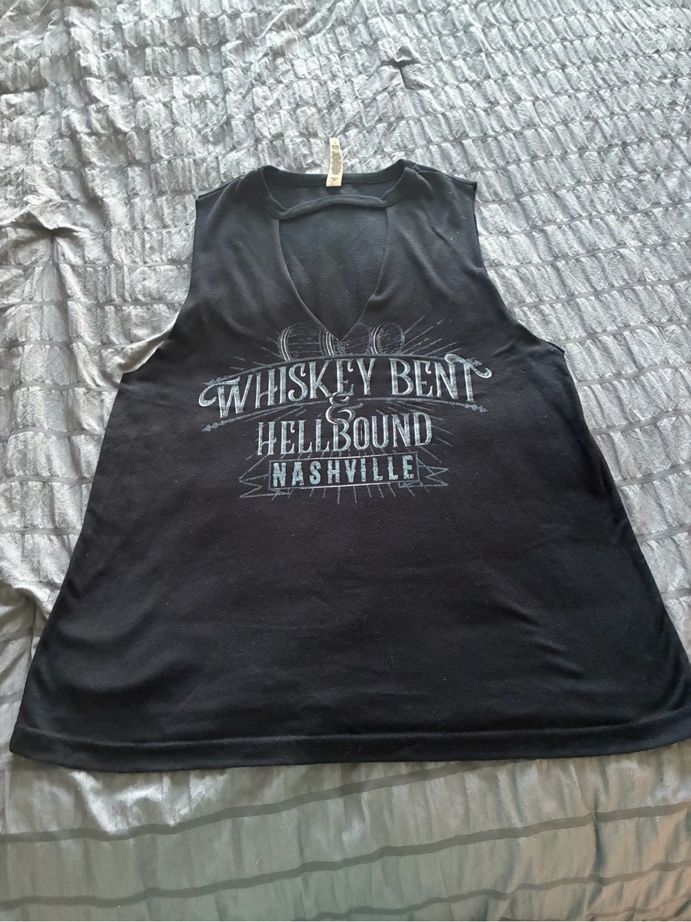 Black V-Neck Tank with Whiskey Bent & Hellbound Nashville Graphic